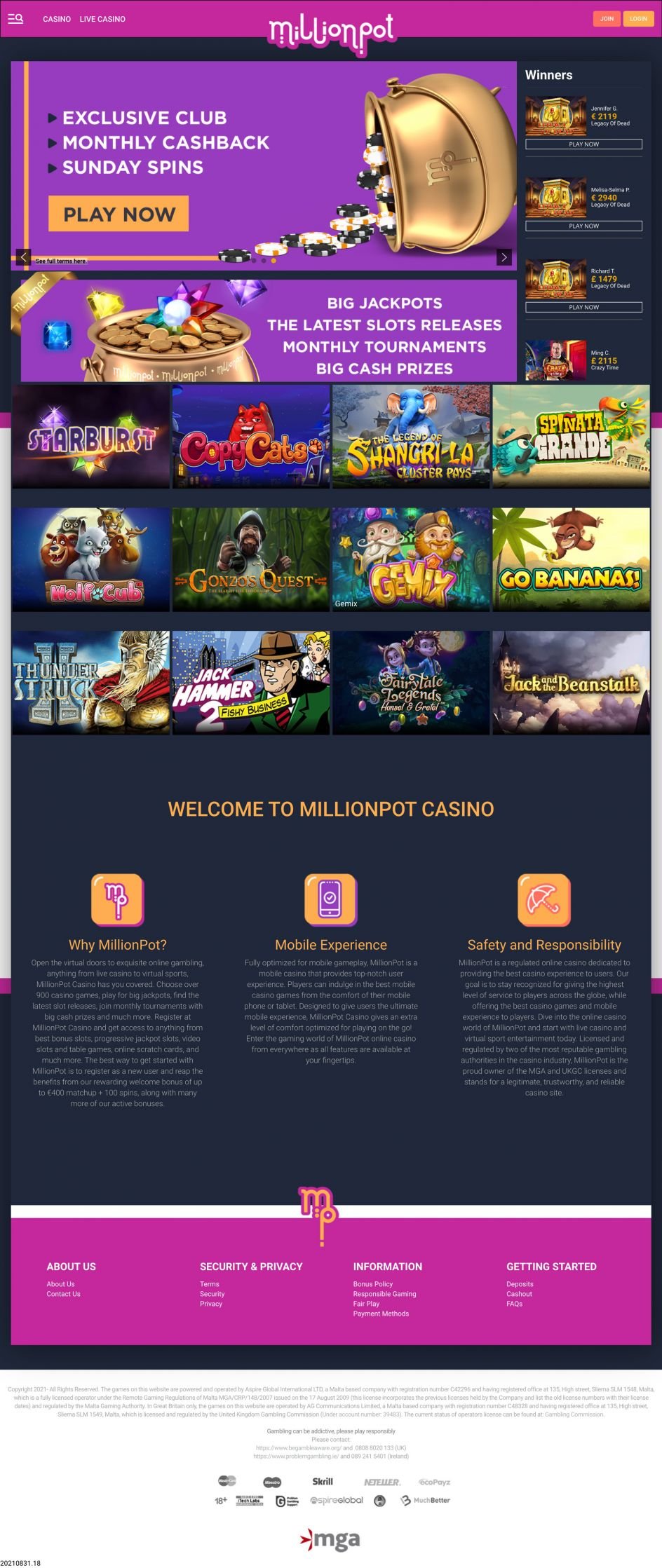 MillionPot Casino Design