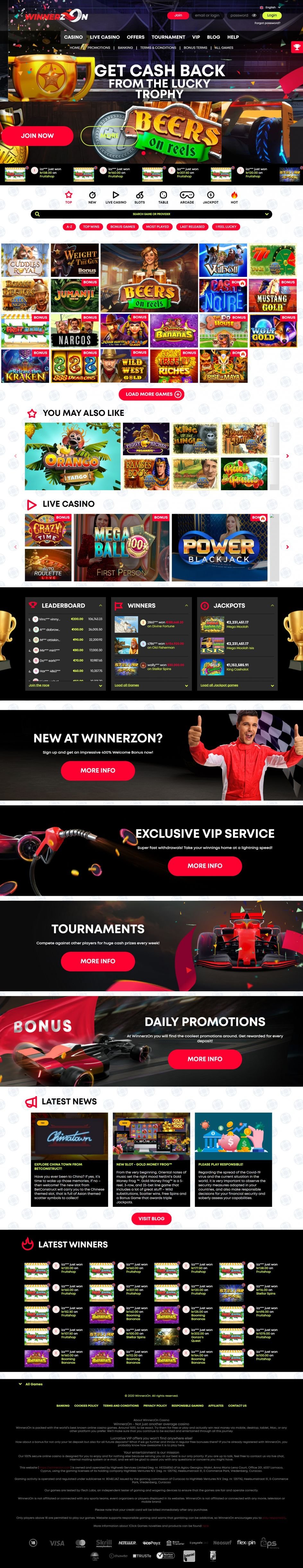 WinnerzOn Casino Design