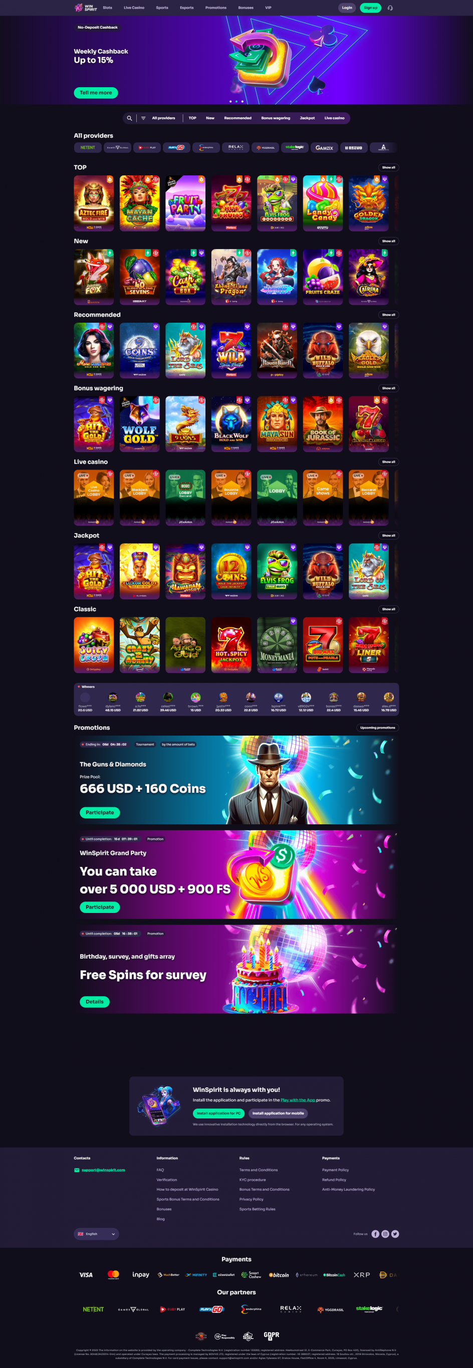 WinSpirit Casino Design